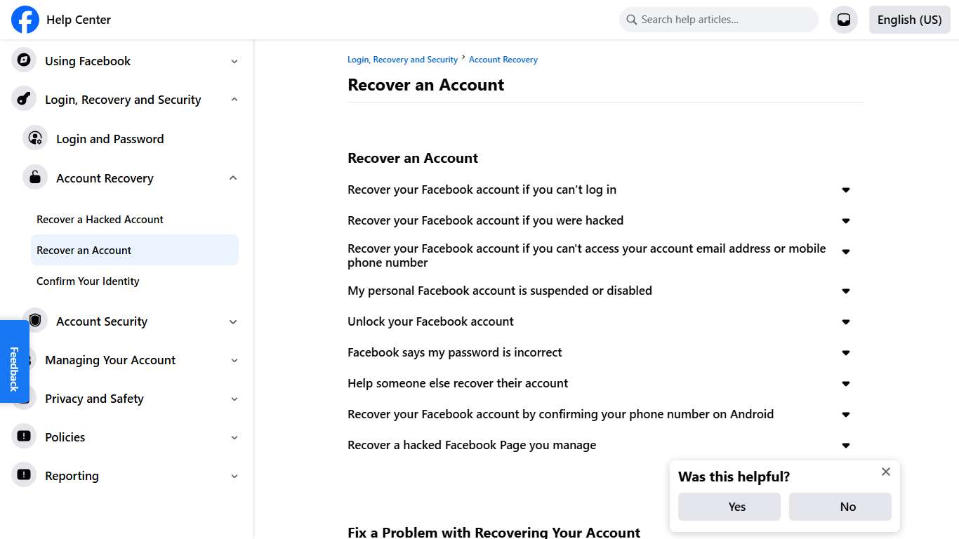Recover an Account Facebook Help Center